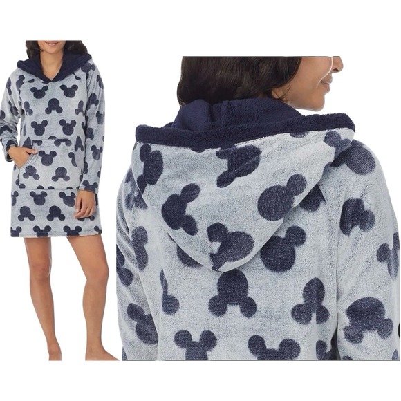 Disney Tops - Mickey Mouse‎ Fleece Blue Lounger  Hoodie Gown Sleepwear Pajama Size XL #C